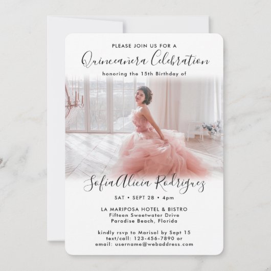 2写真キンセアニェラエレガント台本15誕生日 招待状 (裏面)