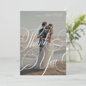 2写真シンプル書エレガント書の結婚台本 サンキューカード (スタンド正面)