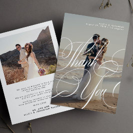 2写真シンプル書エレガント書の結婚台本 サンキューカード