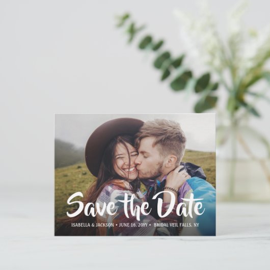 2写真スタイリッシュ書道結婚式の日付を保存 案内ポストカード (スタンド正面)