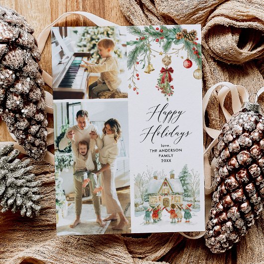 2写真ハッピーホリデーズキュートカロラーズウィンターシーン シーズンカード