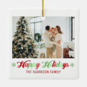 2写真ハッピーホリデーズファミリークリスマスカラー セラミックオーナメント (裏面)