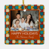 2写真ハッピーホリデーズファミリーヴィンテージパズル セラミックオーナメント (正面)