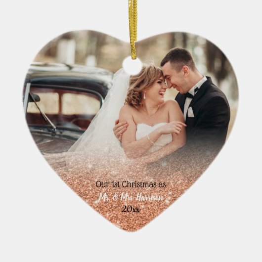 2写真バラ金ゴールド初めてのクリスマスミセス セラミックオーナメント (正面)