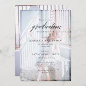 2写真パーソナライズされたシック書道の卒業 招待状 (正面/裏面)