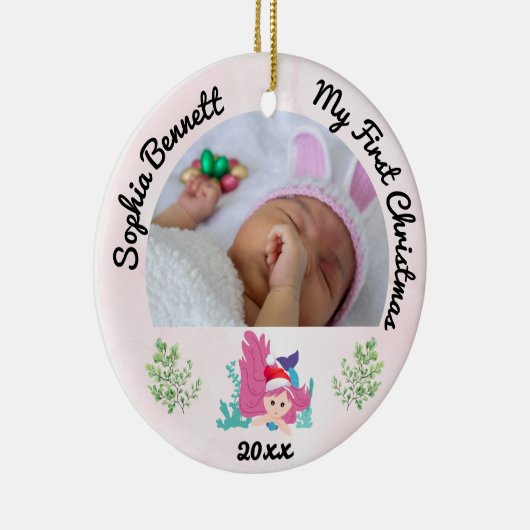 2写真パーソナライズされたBabys私の初めてのクリスマス2023 セラミックオーナメント (右)