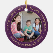 2写真ピースラブジョイメリークリスマスパープル金ゴールド セラミックオーナメント (裏面)