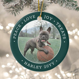 2写真ピースラブジョイ可愛い犬の緑の白 セラミックオーナメント