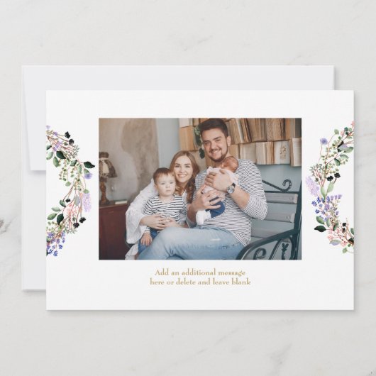 2写真フローラベビー金ゴールドありがとう誕生 案内状 (裏面)