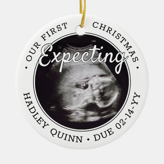 2写真ベビー超音波新しい親が期待 セラミックオーナメント (正面)