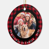 2写真ペットと家族の写真バッファロープレイド セラミックオーナメント (左)