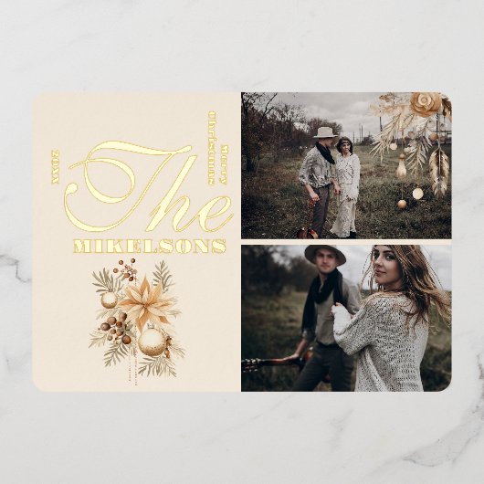 2写真ボホ金ゴールドフローラクリスマス 箔シーズンカード (正面)