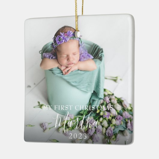 2写真マイ初めてのクリスマスベビースクリプト名 セラミックオーナメント (左)