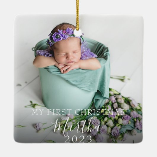 2写真マイ初めてのクリスマスベビースクリプト名 セラミックオーナメント (裏面)