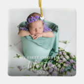 2写真マイ初めてのクリスマスベビースクリプト名 セラミックオーナメント (正面)