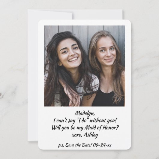 2写真メイド・オブ・オーナー（花嫁付き添い人）または花嫁の提案おもしろい 招待状 (裏面)