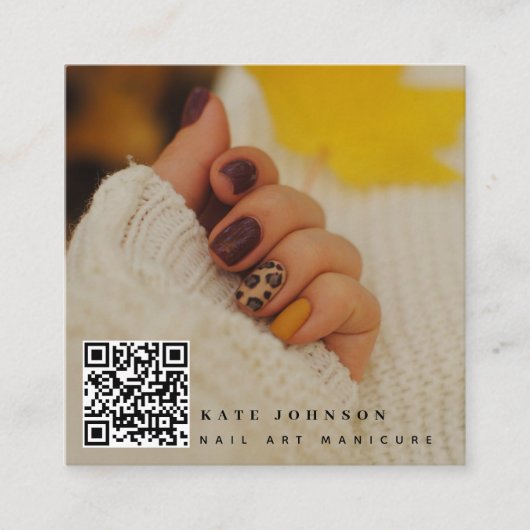 2写真モダンネイルアートマニキュアQRコード スクエア名刺 (正面)