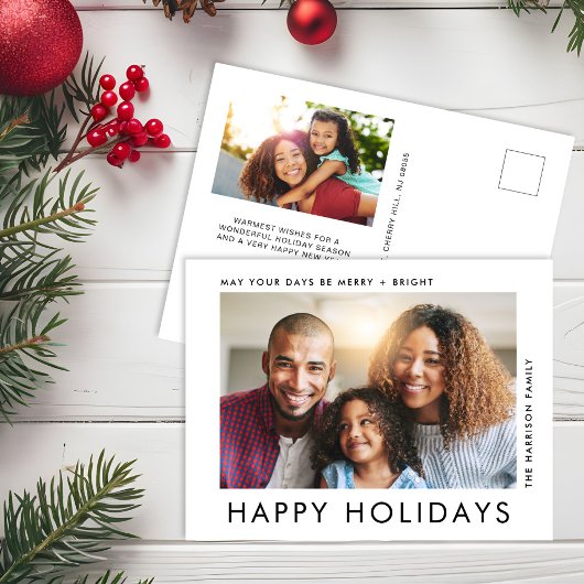 2写真モダンハッピーホリデーズクリスマス シーズンポストカード