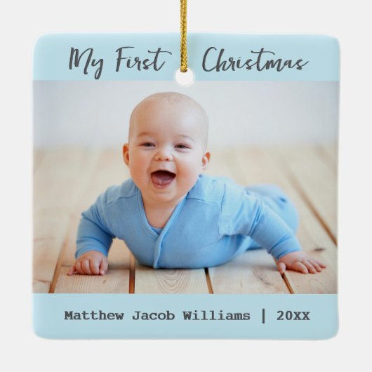 2写真モダンベビーの初めてのクリスマスKeepsake セラミックオーナメント (裏面)