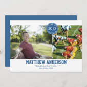 2写真モダン卒業招待状 – 青 招待状 (正面/裏面)