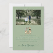 2写真モダン恐竜テーマの結婚セージ・グリーン サンキューカード (裏面)