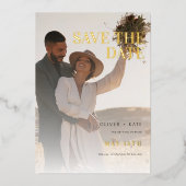 2写真モダン結婚式の日付の保存 箔招待状 (正面)