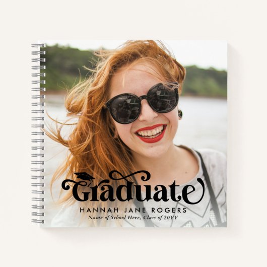 2写真モダン院生メッセージと署名 ノートブック (正面)