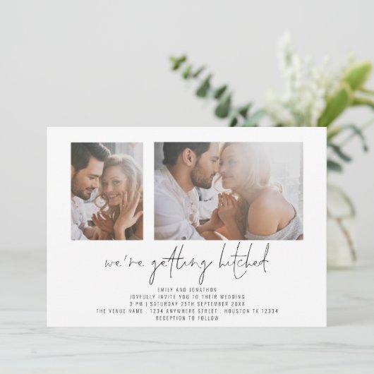 2写真モダンGetting Hitched結婚's 招待状 (スタンド正面)