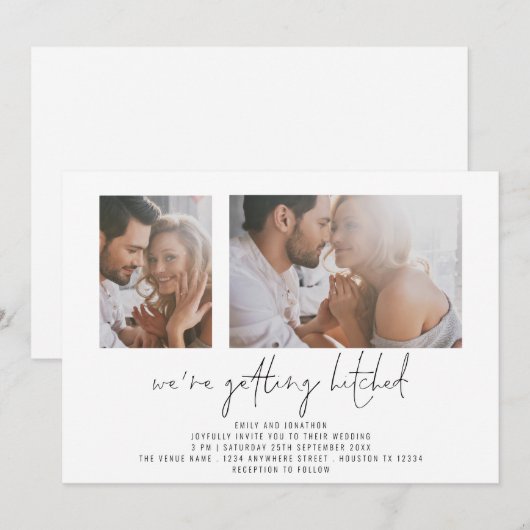 2写真モダンGetting Hitched結婚's 招待状 (正面/裏面)