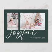 2写真モダンJoyful Script Christmas Green シーズンポストカード (正面)