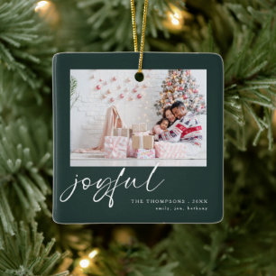 2写真モダンJoyful Script Christmas Green セラミックオーナメント