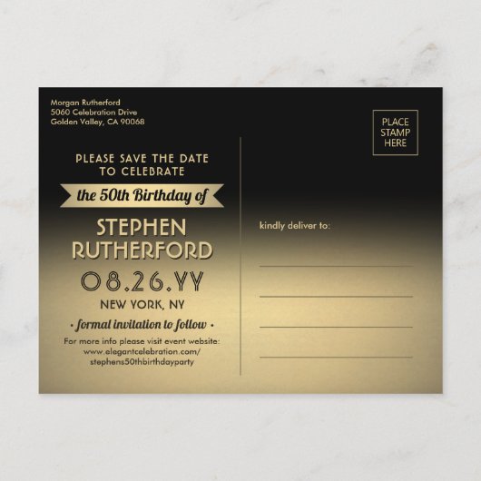 2写真ルック誰50誕生日日付金ゴールドを保存 案内ポストカード