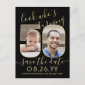 2写真ルック誰50誕生日日付金ゴールドを保存 案内ポストカード (正面)