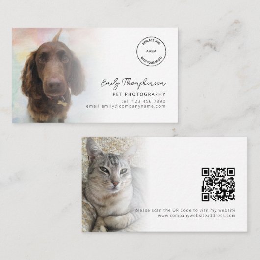 2写真ロゴQRコードペットフォトグラファー 名刺 (正面/裏面)