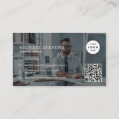 2写真ロゴQRコードモダンプロフェッショナルシンプル 名刺 (裏面)