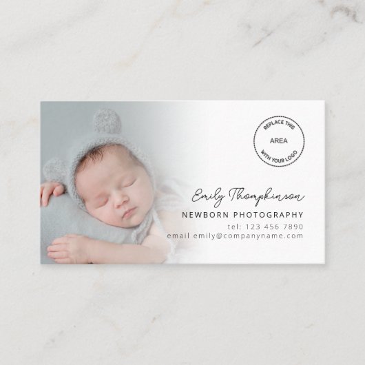 2写真ロゴQRコード生まれたばかりのベビー写真家 名刺 (正面)