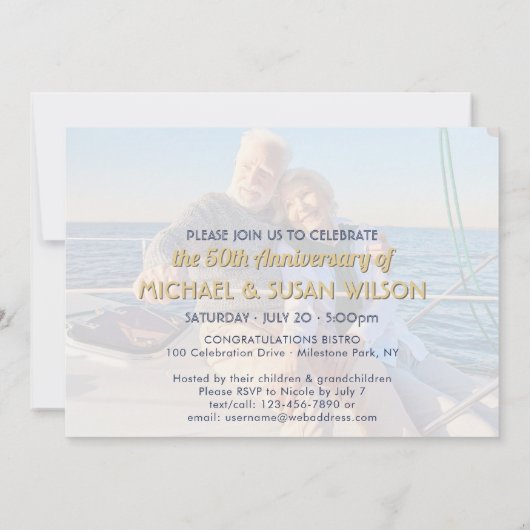 2写真任意年記念応援紺金ゴールド 招待状 (裏面)