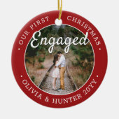 2写真初めてのクリスマス婚約した赤と白 セラミックオーナメント (正面)