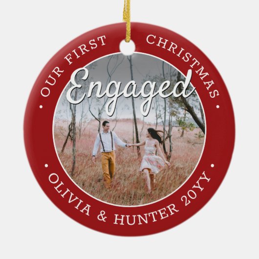 2写真初めてのクリスマス婚約した赤と白 セラミックオーナメント (裏面)