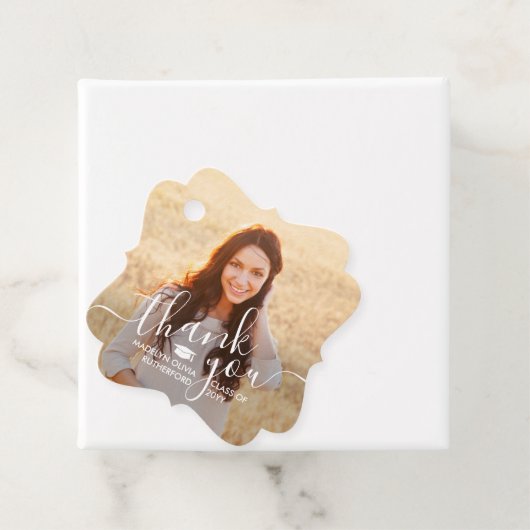 2写真卒業ありがとう白い台本ファンシー フェイバータグ (インサイチュ)