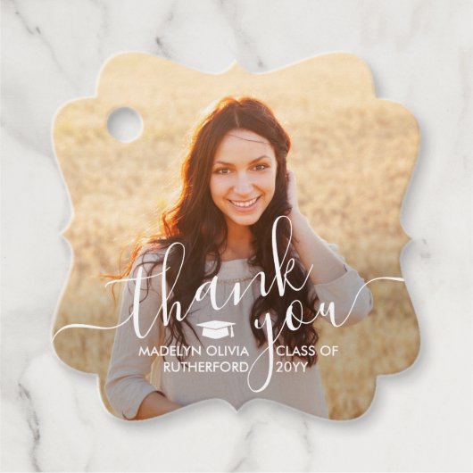 2写真卒業ありがとう白い台本ファンシー フェイバータグ (正面)