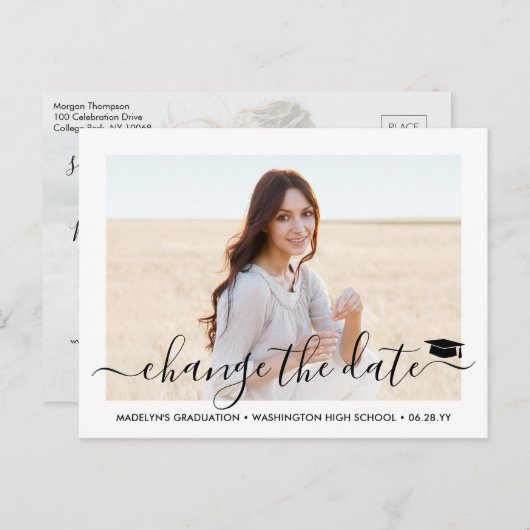 2写真卒業の延期の日付の変更 案内ポストカード (正面/裏面)