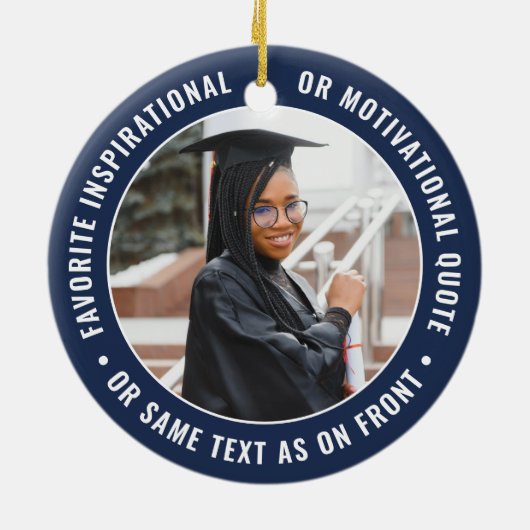 2写真卒業エレガントネイビモダンーブルー白 セラミックオーナメント (裏面)