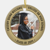 2写真卒業エレガントブラック&金ゴールドホイルフェイクス セラミックオーナメント (正面)