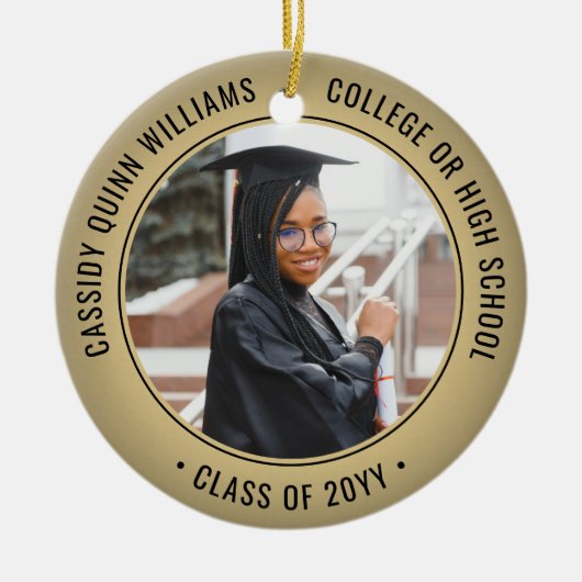 2写真卒業エレガントブラック&金ゴールドホイルフェイクス セラミックオーナメント (正面)