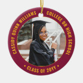 2写真卒業エレガントマルーン赤金ゴールド黄 セラミックオーナメント (正面)