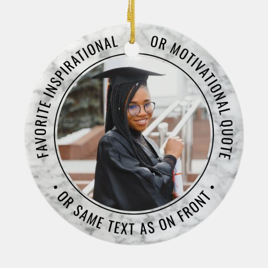 2写真卒業エレガント大理石フェイク白黒 セラミックオーナメント (裏面)