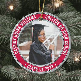 2写真卒業エレガント赤グレー白黒 セラミックオーナメント