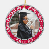 2写真卒業エレガント赤グレー白黒 セラミックオーナメント (正面)