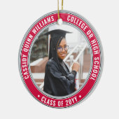 2写真卒業エレガント赤グレー白黒 セラミックオーナメント (左)